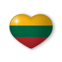 3d heart with flag of Lithuania. Realistic vector element on white background with shadow underneath. Best for mobile apps, UI and web design.