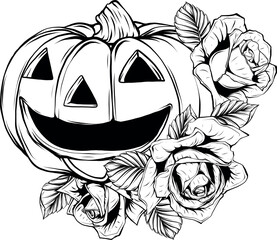 Halloween pumpkin. Vector illustration. Thin line art icon on white background.
