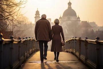 Poster senior couple walk on way, back view © dobok