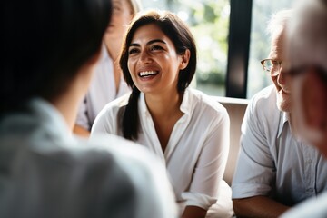 Healing Connections: Expert therapist conducts candid group session, underlining genuine compassion, comforting smiles, and the vital role of mental health and counseling