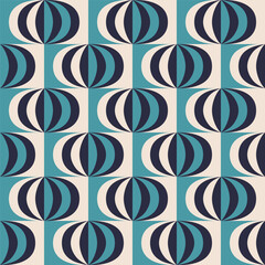 Retro striped ovals teal blue pattern