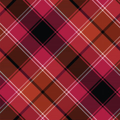 Fototapeta na wymiar Black and Red Buffalo Plaid Seamless Pattern, Diagonal Gingham Red Crimson Elegant Tartan, Scottish Cage for Fabric Textile or Digital Paper