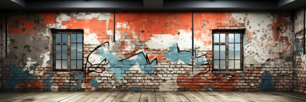 Abstract Graffiti Paintings On Concrete Wall , Banner Image For Website, Background, Desktop Wallpaper