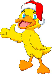 Cartoon cute duckling with santa hat