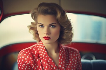 1950s retro-styled woman in a car