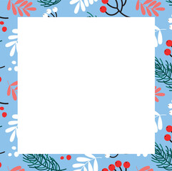 Fototapeta premium christmas greeting card template. vector winter foliage frame. instagram stories template. square new year border with greenery