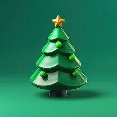 Christmas tree 3d icon in cartoon toy style. Minimalistic stylized 3d illustration of conical shaped Christmas tree. Holiday decoration