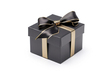 Black gift box with ribbon isolated on white background
