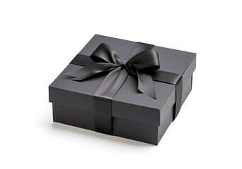 Black gift box with ribbon isolated on white background