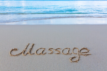 Fototapeta premium Word massage handwritten on the caribbean sand.