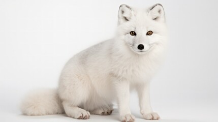 Arctic white fox in white background. AI generated image