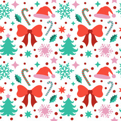 Seamless pattern with Christmas details. Wrapping holiday paper. Isolated on white. 