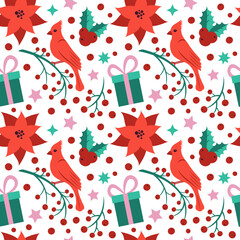 Seamless pattern with Christmas details. Wrapping holiday paper. Isolated on white. 