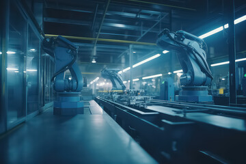 Naklejka premium Robot arm and communication network concept..