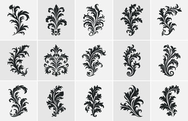 Acanthus Vector black silhouette set, Decorative Ornament element silhouette bundle - obrazy, fototapety, plakaty