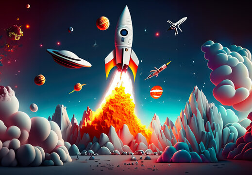 Super realistic space travel and super colorful Illustrations that go beyond the computer, Generative AI tools