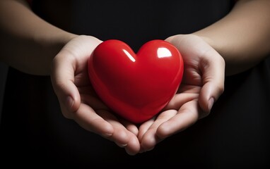 Obraz premium Hands Holding a Heart: Hands forming or holding a red heart, symbolizing love