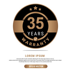 35 Year warranty vector art illustration in emas color with fantastic font and white background. Eps10 Vector