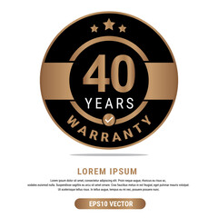 40 Year warranty vector art illustration in emas color with fantastic font and white background. Eps10 Vector