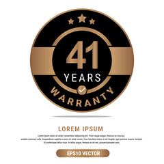 41 Year warranty vector art illustration in emas color with fantastic font and white background. Eps10 Vector