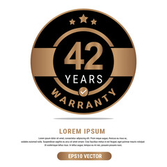 42 Year warranty vector art illustration in emas color with fantastic font and white background. Eps10 Vector