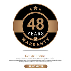48 Year warranty vector art illustration in emas color with fantastic font and white background. Eps10 Vector