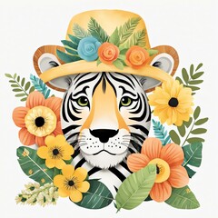 Floral Cute Baby Lion Nursery Illustration Generative Ai