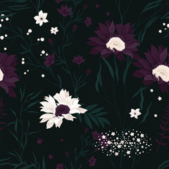 Floral vector pattern on a dark background - 686640895