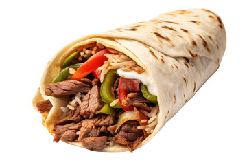 Beef Fajita Wrap with Vegetables and Rice on Transparent Background, PNG