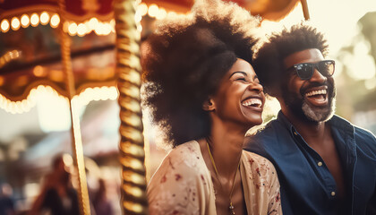 Black african couple having fun at carnival