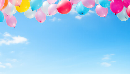 Colored balloons on blue sky background, concept carnival