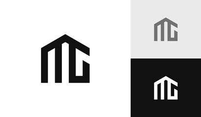 Letter MG initial with house shape logo design - obrazy, fototapety, plakaty