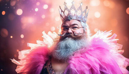 A man in a pink fairy costume, concept carnival
