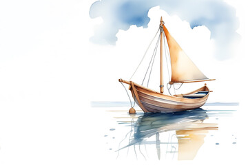Obraz premium Ship on the sea. Illustration with place for text