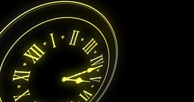Animation of clock showing midnight on black background