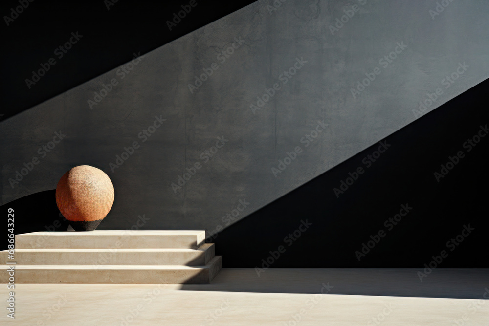 Poster simple geometric composition with ball and staircase. abstract design in minimalistic style. modern 
