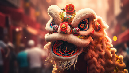 Chinese dragon on the streets of the city, the concept of the New Year