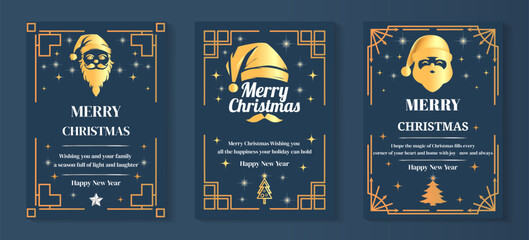Naklejka premium Set of three Christmas banners and New Year greeting cards. head Santa Claus, Christmas tree, Vector illustration concepts for graphic and web design, social media banner, marketing material.
