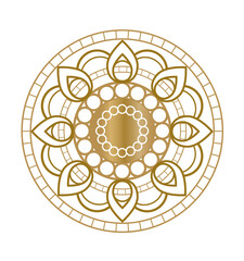 Golden mandala emblem with circles in the middle