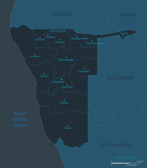 Namibia map. High detailed map of Namibia with countries, borders, cities, water objects. Vector illustration EPS10