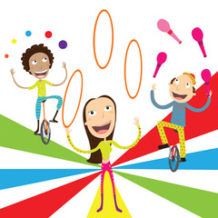 Set of circus Equilibrists. Jugglers vector illustration.