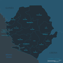 Sierra Leone map. High detailed map of Sierra Leone with countries, borders, cities, water objects. Vector illustration EPS10