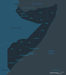 Somalia map. High detailed map of Somalia with countries, borders, cities, water objects. Vector illustration EPS10