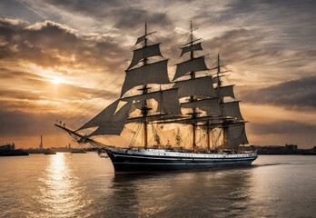 Maritime Majesty: Cutty Sark's Sailing Splendor at Sunset
