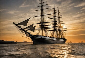 Maritime Majesty: Cutty Sark's Sailing Splendor at Sunset