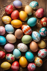 Fototapeta na wymiar easter eggs in a basket, generated by AI
