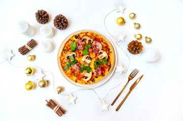 Traditional Christmas or New Year's pie or quiche.