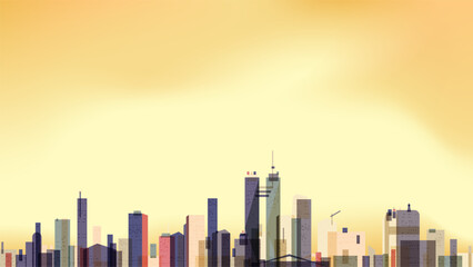 Megapolis skyscraper background. Abstract vector cityscape shapes. Architectural panorama horizon sky.
