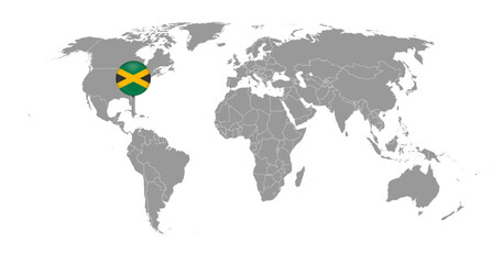 Fototapeta premium Pin map with Jamaica flag on world map. Vector illustration.