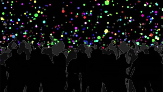 Animation of people dancing with glowing spot lights on black background